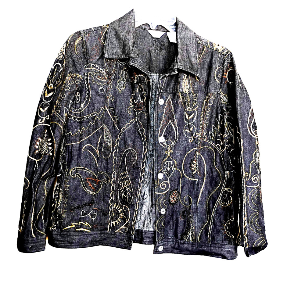 Laura Ashley Jacket Black Button up Denim ~ Size P M